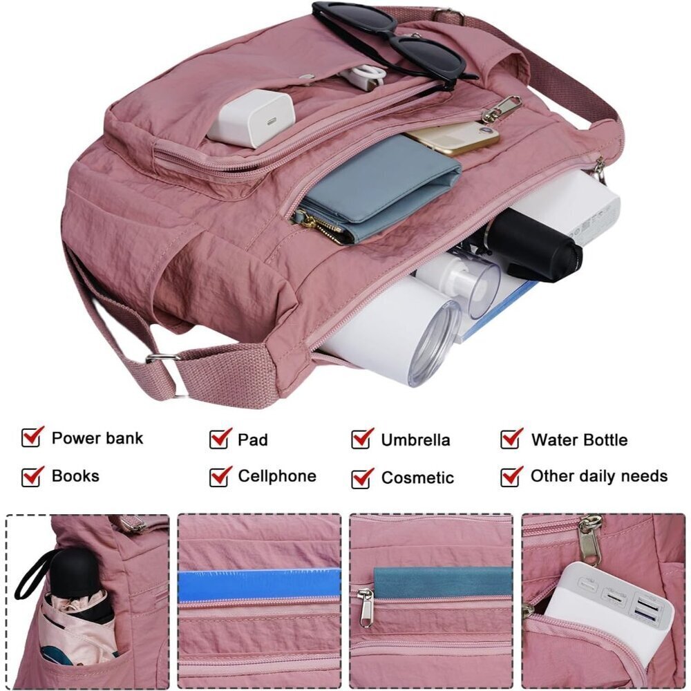 Nylon Crossbody Bag Set Waterproof Lightweight Multiple Pockets Daily Travel - Picture 3 of 6